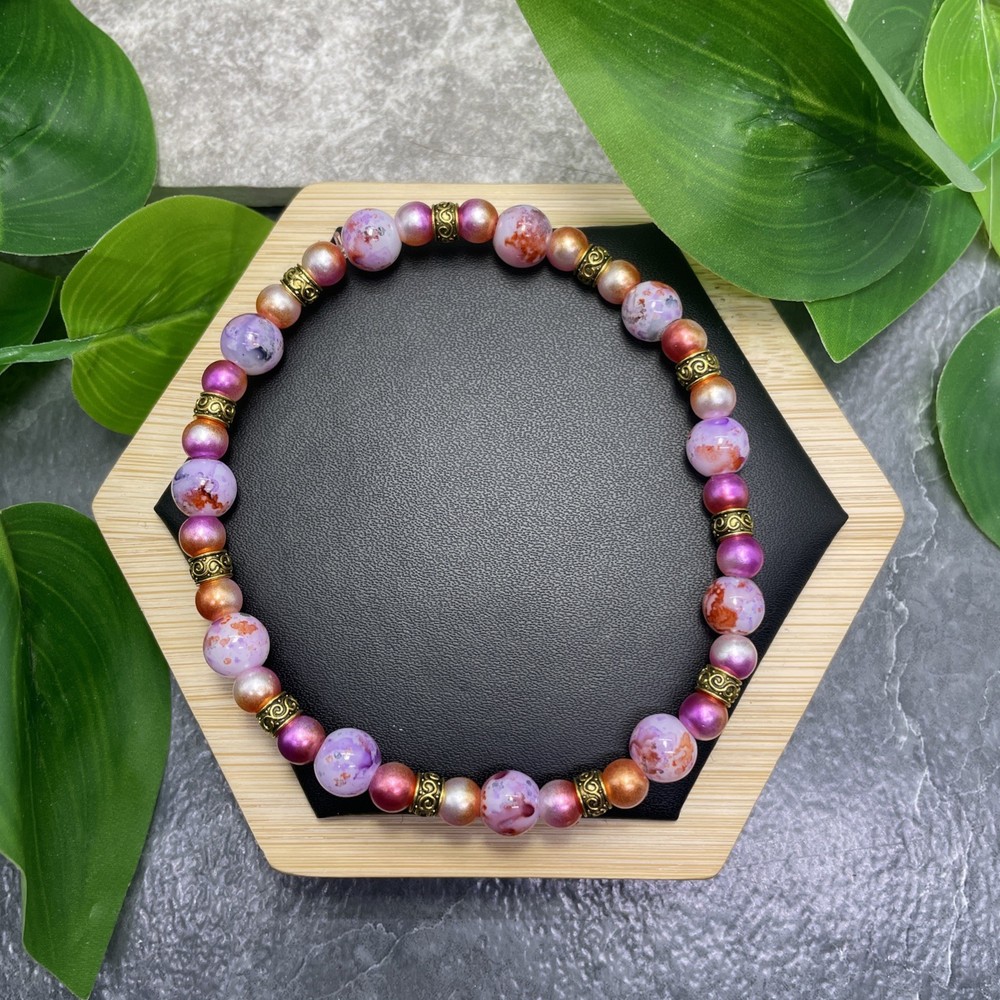 Handmade Bead Beaded Stackable 8.5” Plus Stretch Bracelet New Free Ship C1685