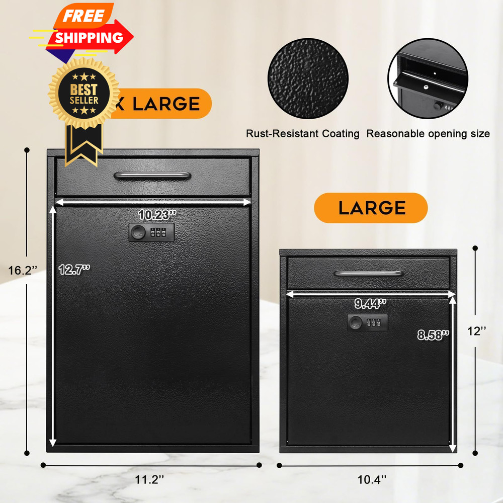xydled Wall Mount Mailboxes with Combination XL Large, Black Lock