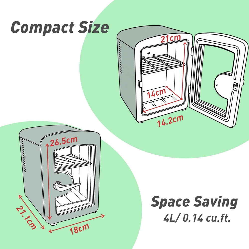 Mini Fridge, Tiny Fridge with Viewing Window, 4 Liter /6 Cans Compact Small R...