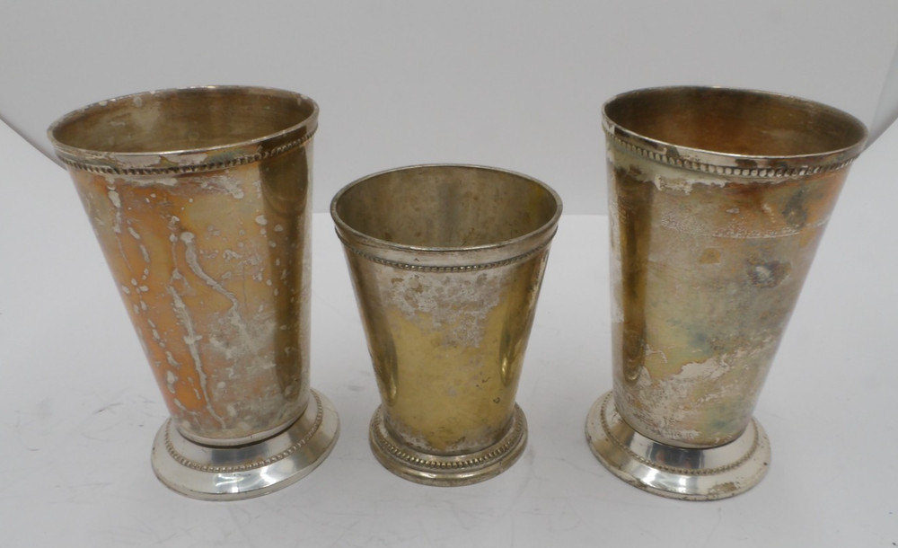 3 Vintage Silverplate Beakers / Cus / Vases Unmarked