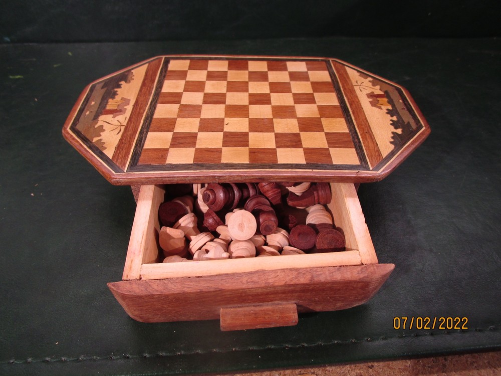 Small Handmade Chess Set Measures 8 1/2" x 5" Missing Pieces