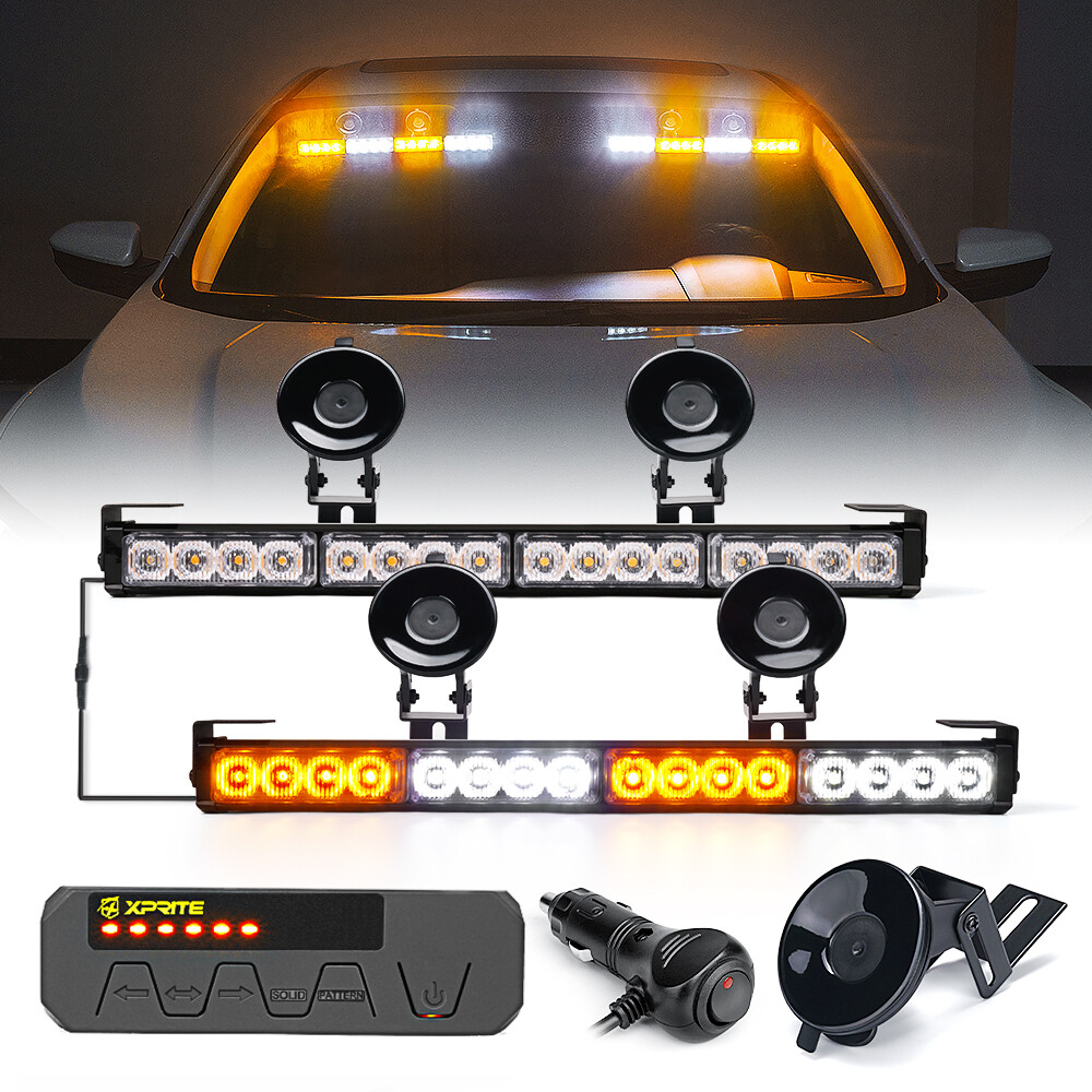 17" Dual Windshield Strobe Lightbars Emergency Warning Amber white Hazard light
