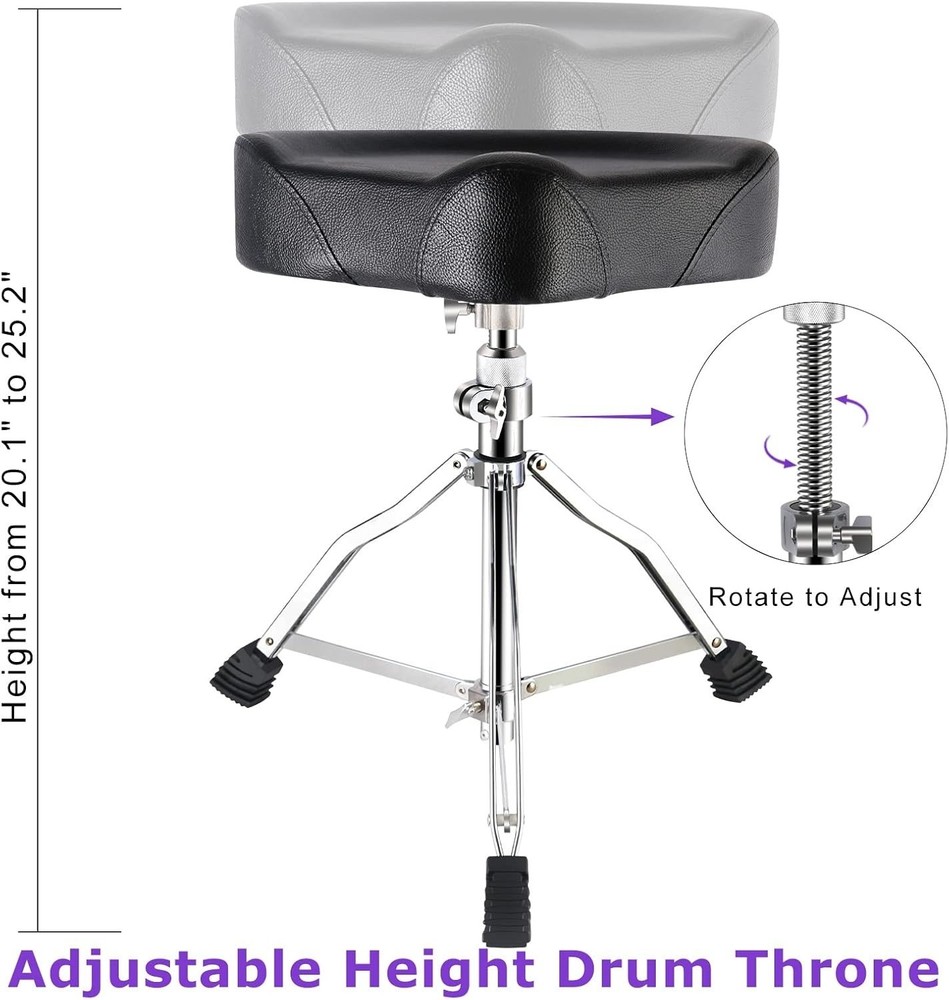 Drum Throne Adjustable Height, Drum Stools Rotatable Padded Motorcycle Style