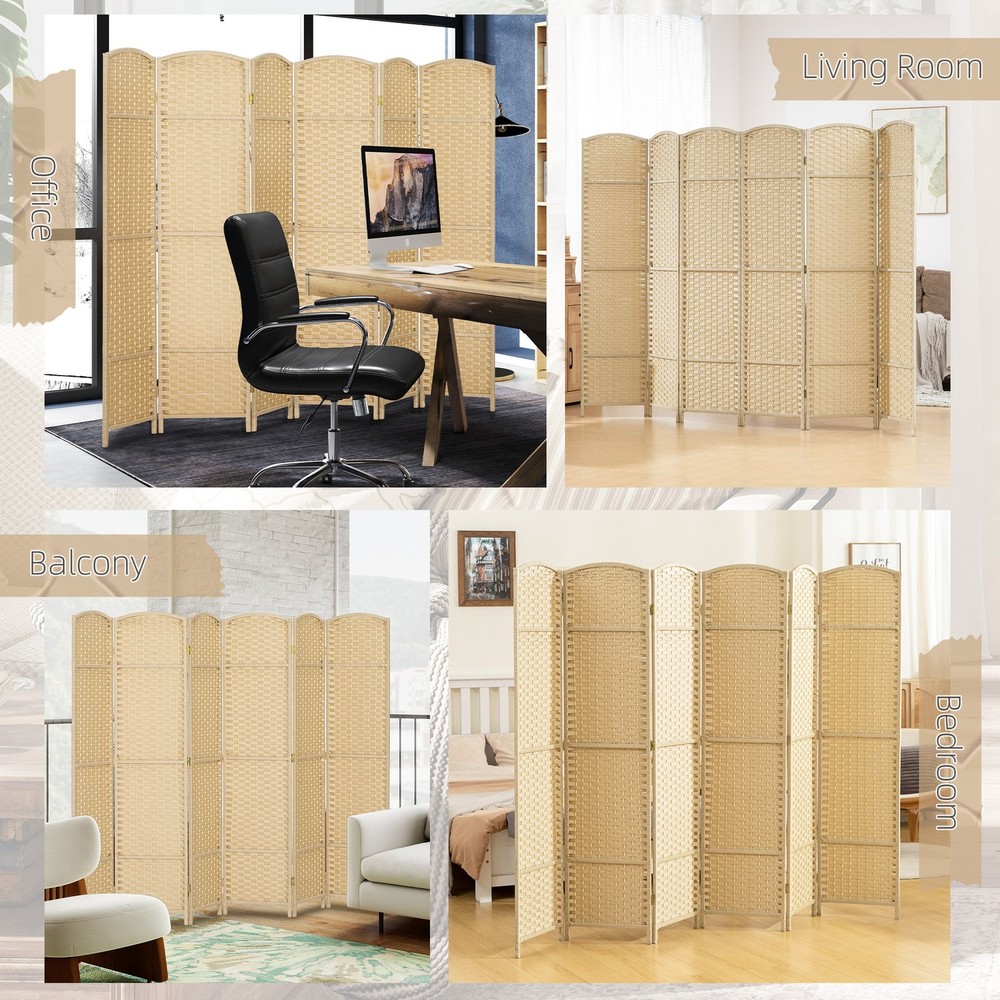 6 Panel Room Divider Freestanding Folding Privacy Screen, Beige