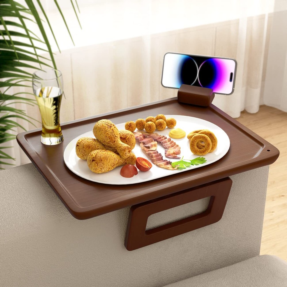 Black Couch Arm Tray Table Sofa Arm Clip with 360 Rotating Stand Multi