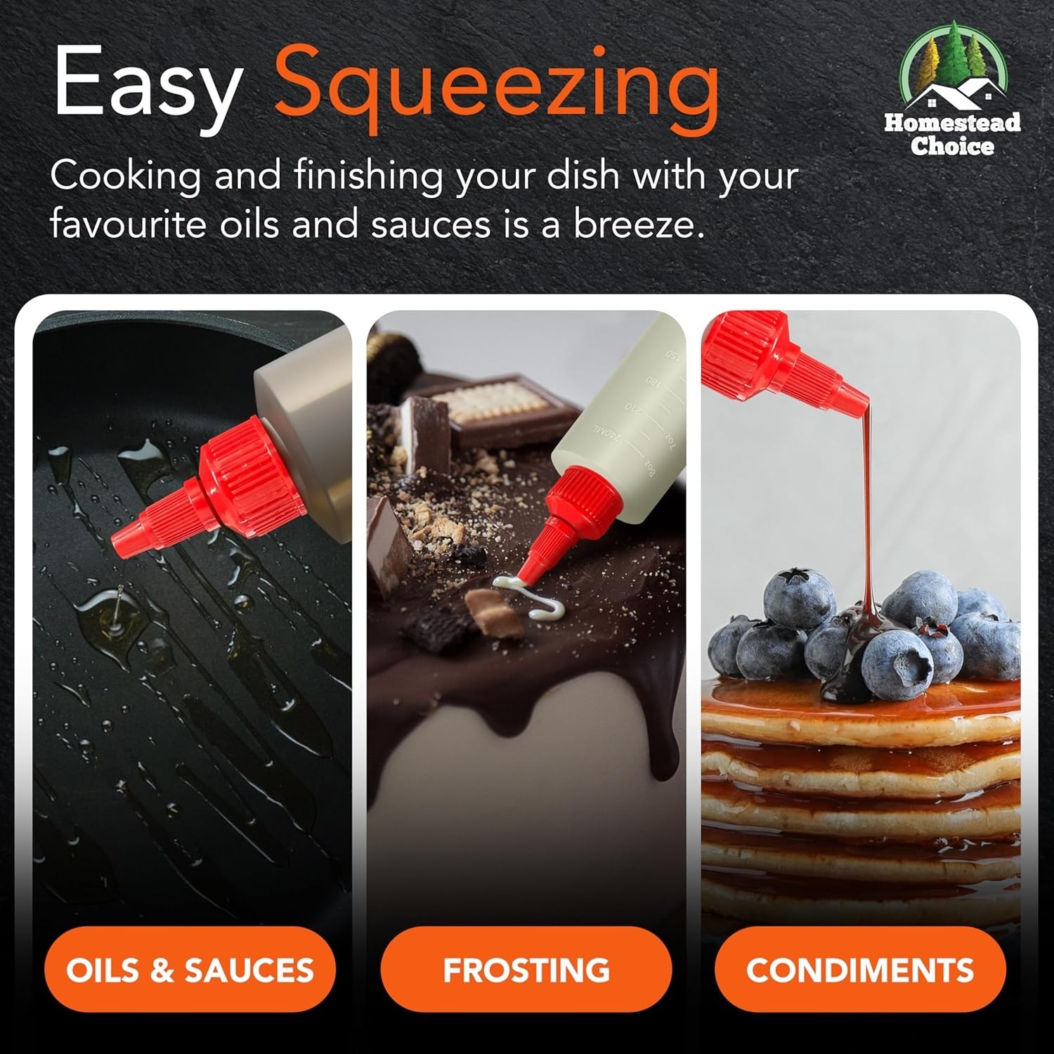 6-pack Plastic Squeeze Bottles for Sauces - 8oz Condiment Squeeze Bottles for...