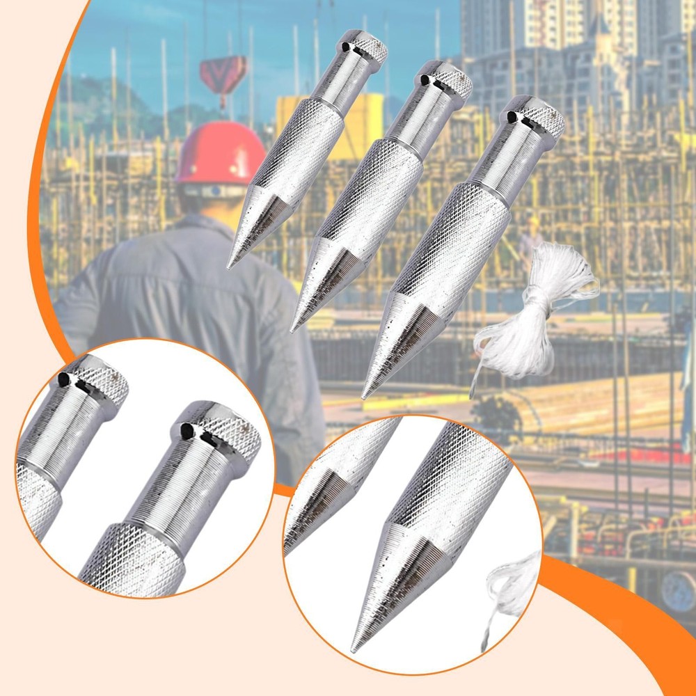 3x Plumb Bob Portable with 5M String for Carpentry Wall Alignment Ceiling