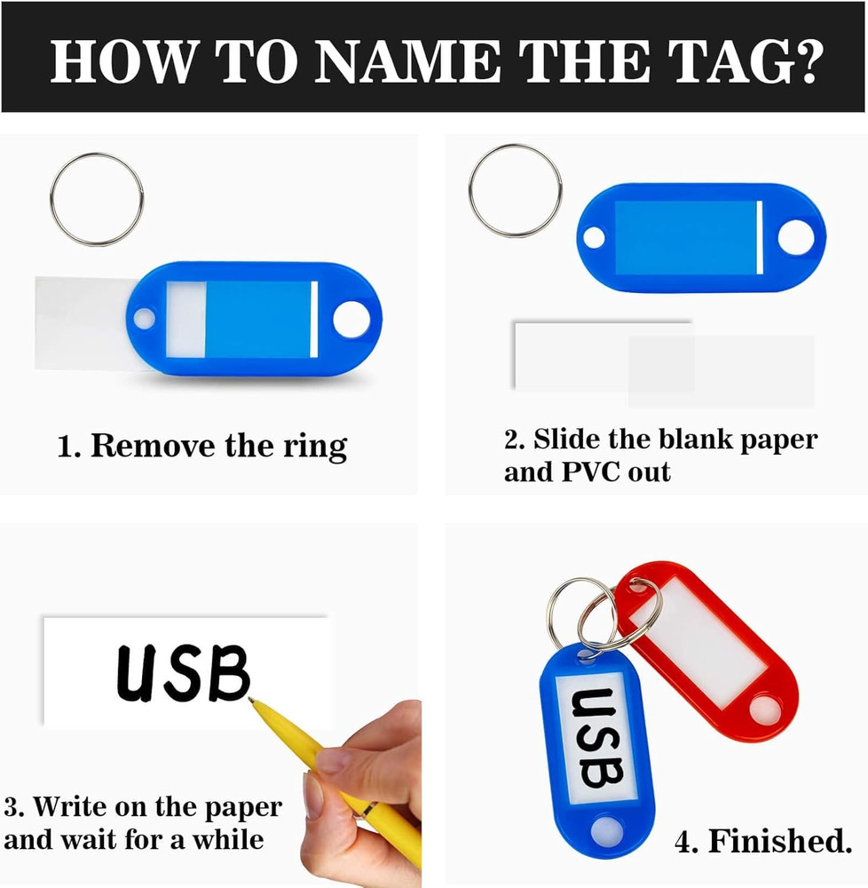 60 Pack Plastic Key Tags, Flexible Key Labels with Split Ring Label Window, Key