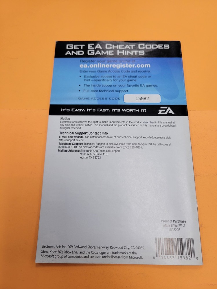 MASS EFFECT 2 - XBOX 360 - INSTRUCTION MANUAL ONLY