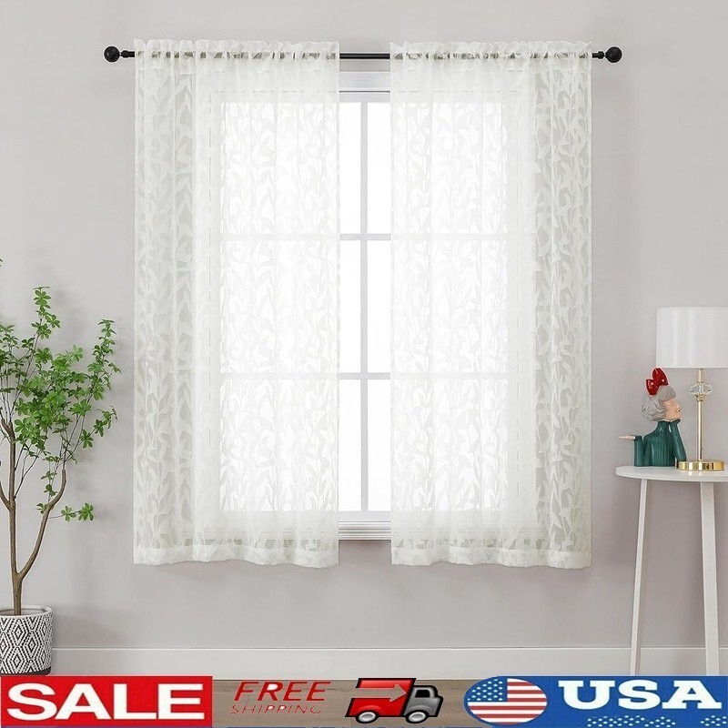 Light Filtering Leaf Jacquard Curtains 63 inch Polyester Window Panels 2 Pack US