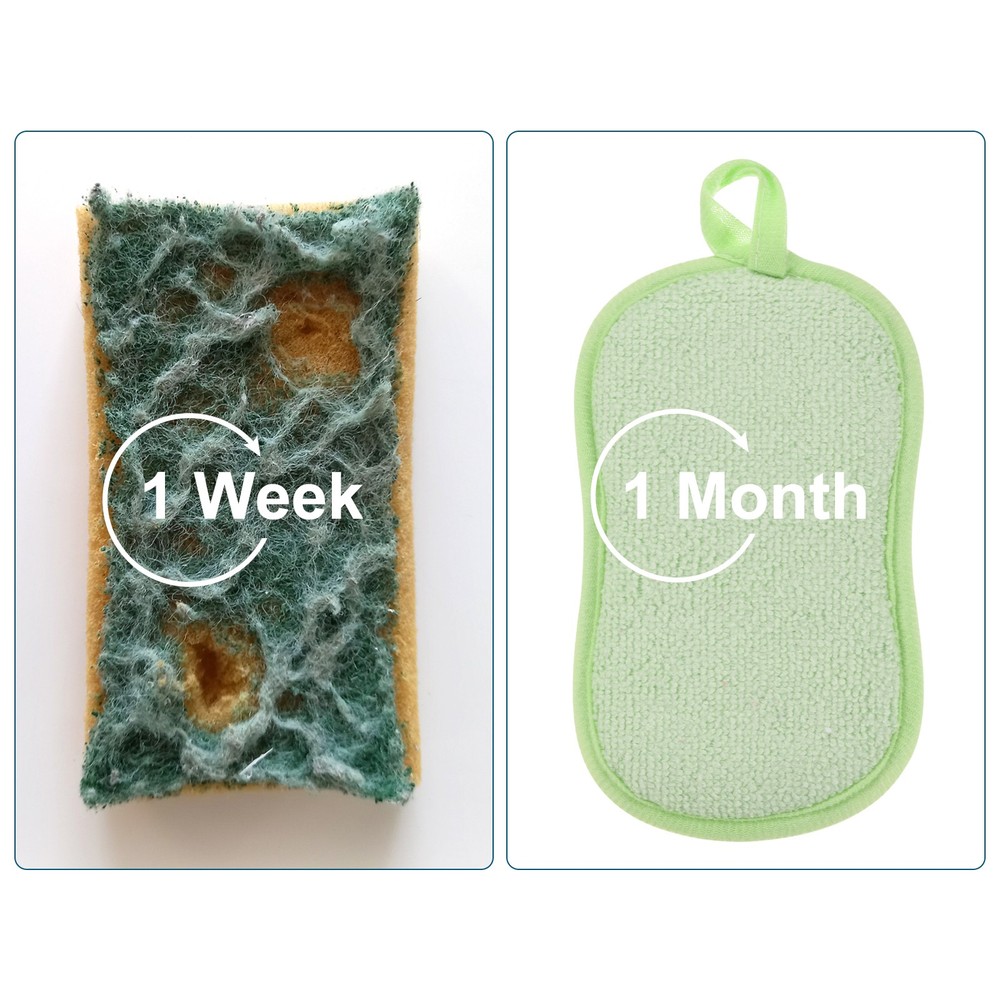 5 Pcs Multipurpose Microfiber Kitchen Dish Sponge Scrubber Pads Green