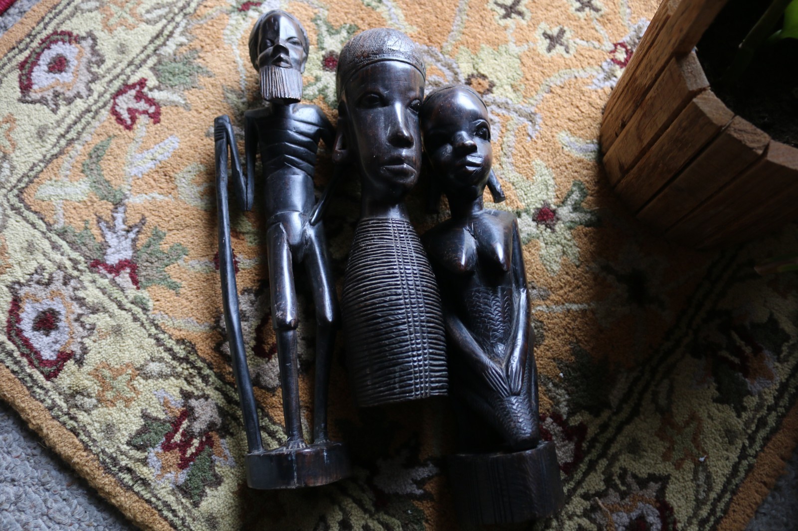 3 Mid Century African Figures, carved Exotic Ebony ,