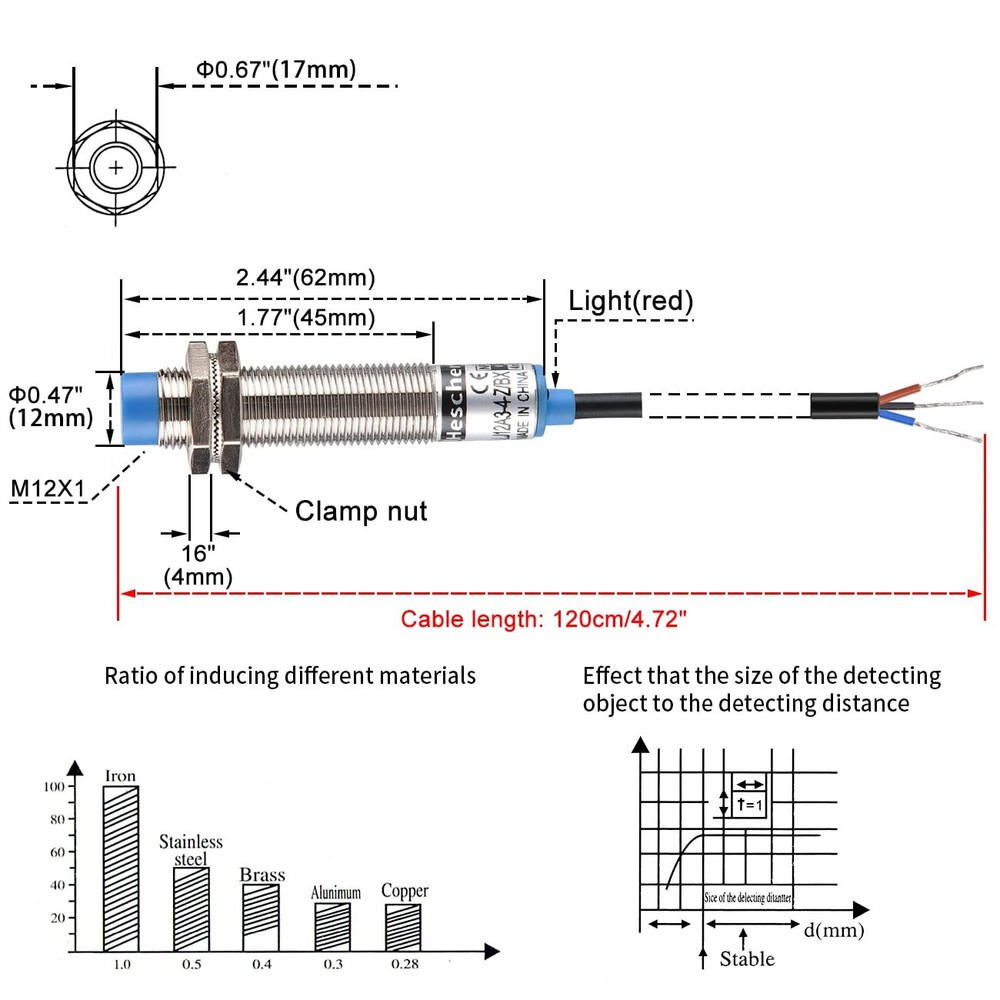 Heschen M12 Inductive Proximity Sensor Switch Non-Shield Type LJ12A3-4-Z/BX D...