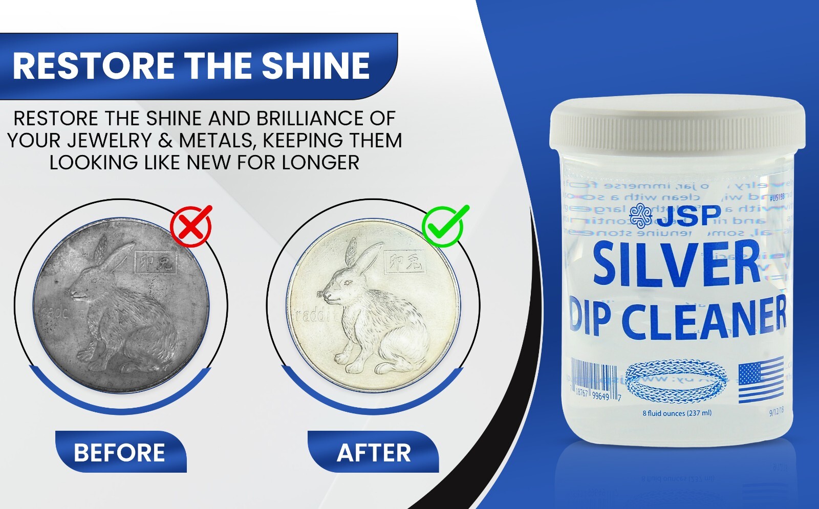 JSP Silver Jewelry Dip Cleaner Solution Rings Precious Metals Bracelets Necklace