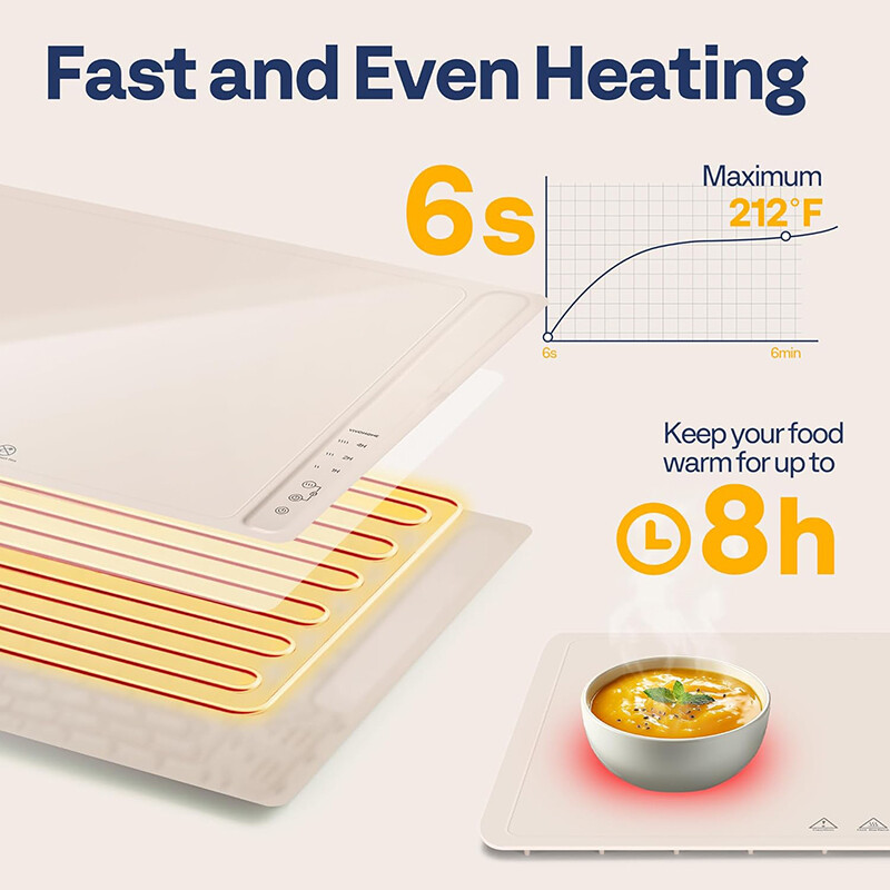 Electric Warming Tray Rollable Buffet Food Warming Mat with 3 Temp Control Timer
