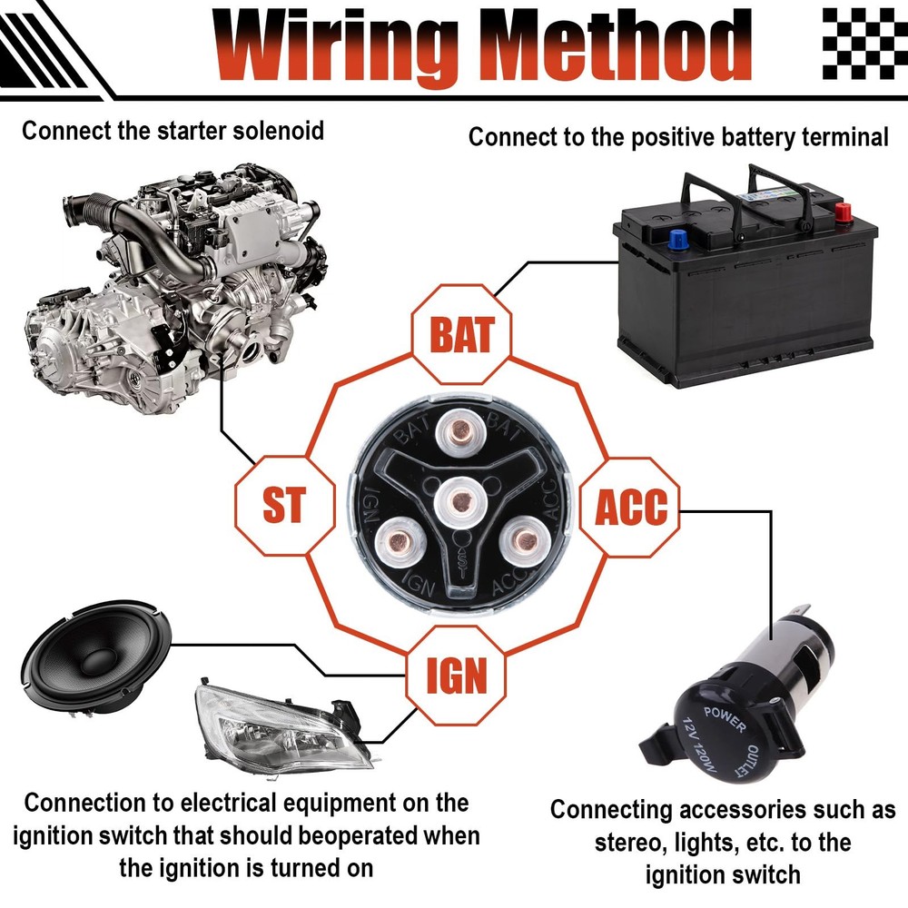 Ignition Switch with Key, Universal Ignition Key Switch, 12V 4 Position Start...