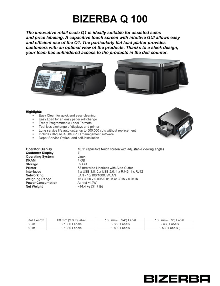 Bizerba Q1 100 Scale