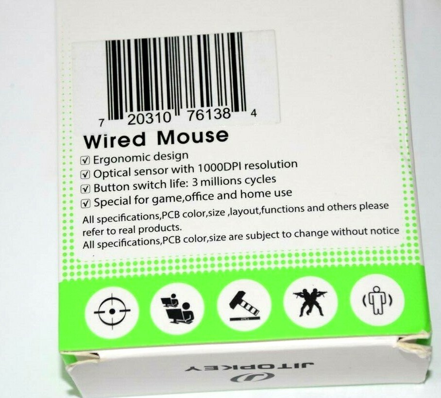 JITOPKEY Wired Computer Mouse High Quality Switch White Rainbow Lights New