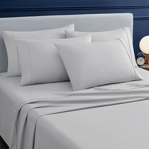 Sheets Set 6 Piece Cooling Bed Sheets with 4 Envelope Pillowcases Full Gray