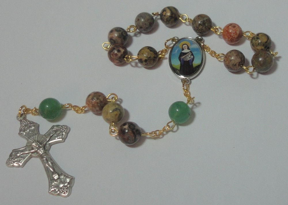 St Gertrude of Nivelles Single Decade Rosary w/ Gemstone Beads - Patron of Cats