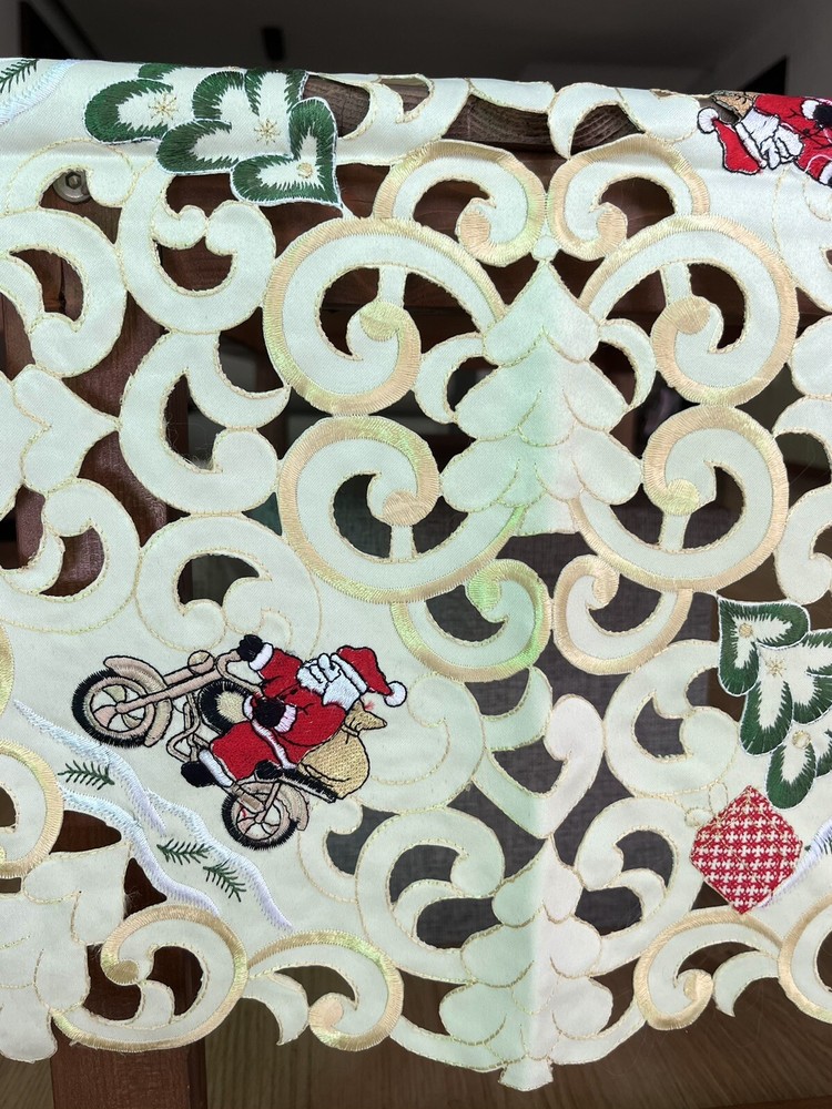 Gorgerous Beige Embroidered Polyester Square Tablecloth Xmas 33" Full Cutwork