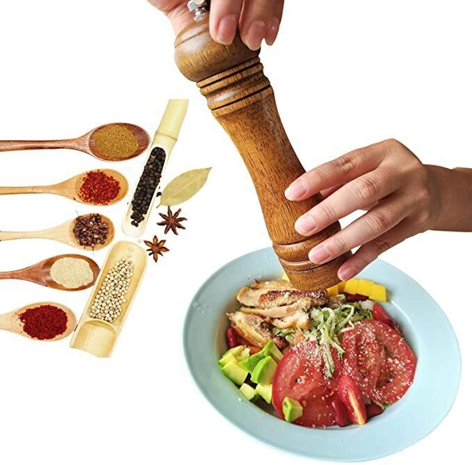 Kitchen Tools Cooking Pepper Grinder Hand Movement Oak Solid Wood Pepper Mill US