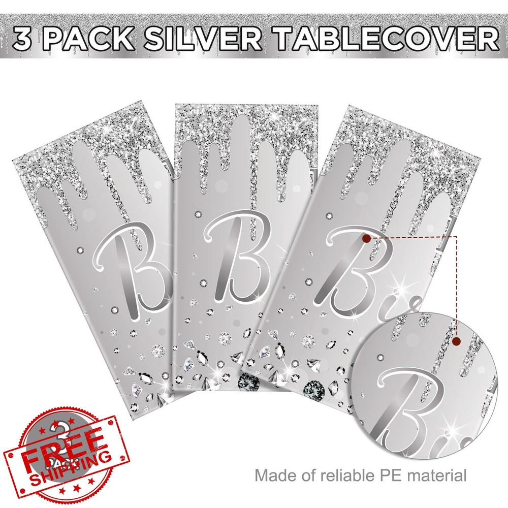 Pajean Glitter Diamond Tablecloth Silver 54"x108" 3pc