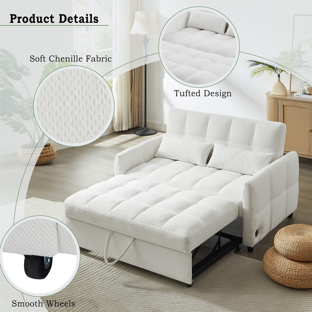 52.8'' Convertible Sleeper Sofa Bed Loveseat Sofa 2 Seater Couch w/ Pull Out Bed