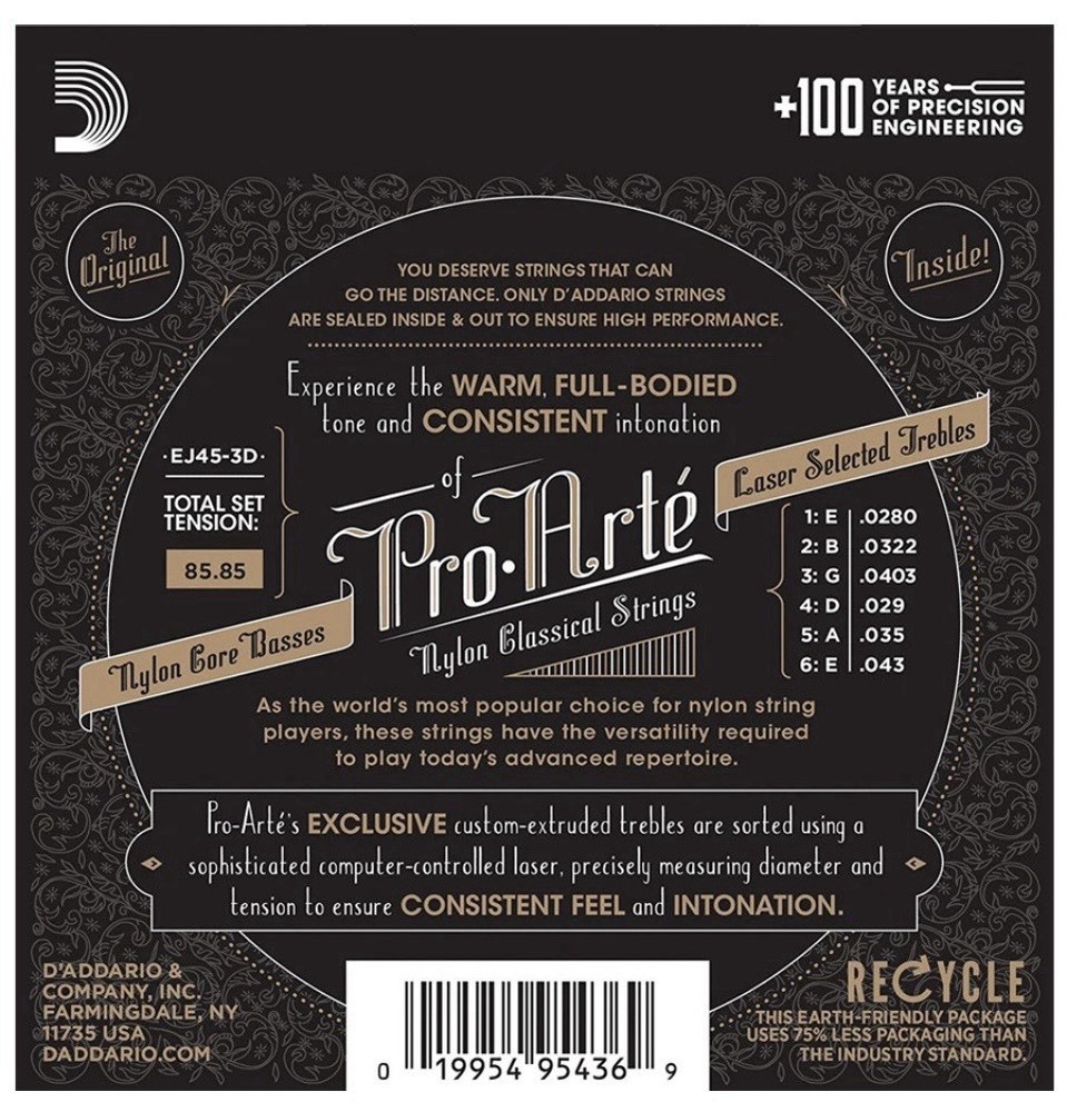 D'Addario EJ45-3D Pro-Arte Nylon Classical Guitar Strings. 3 New Sets.