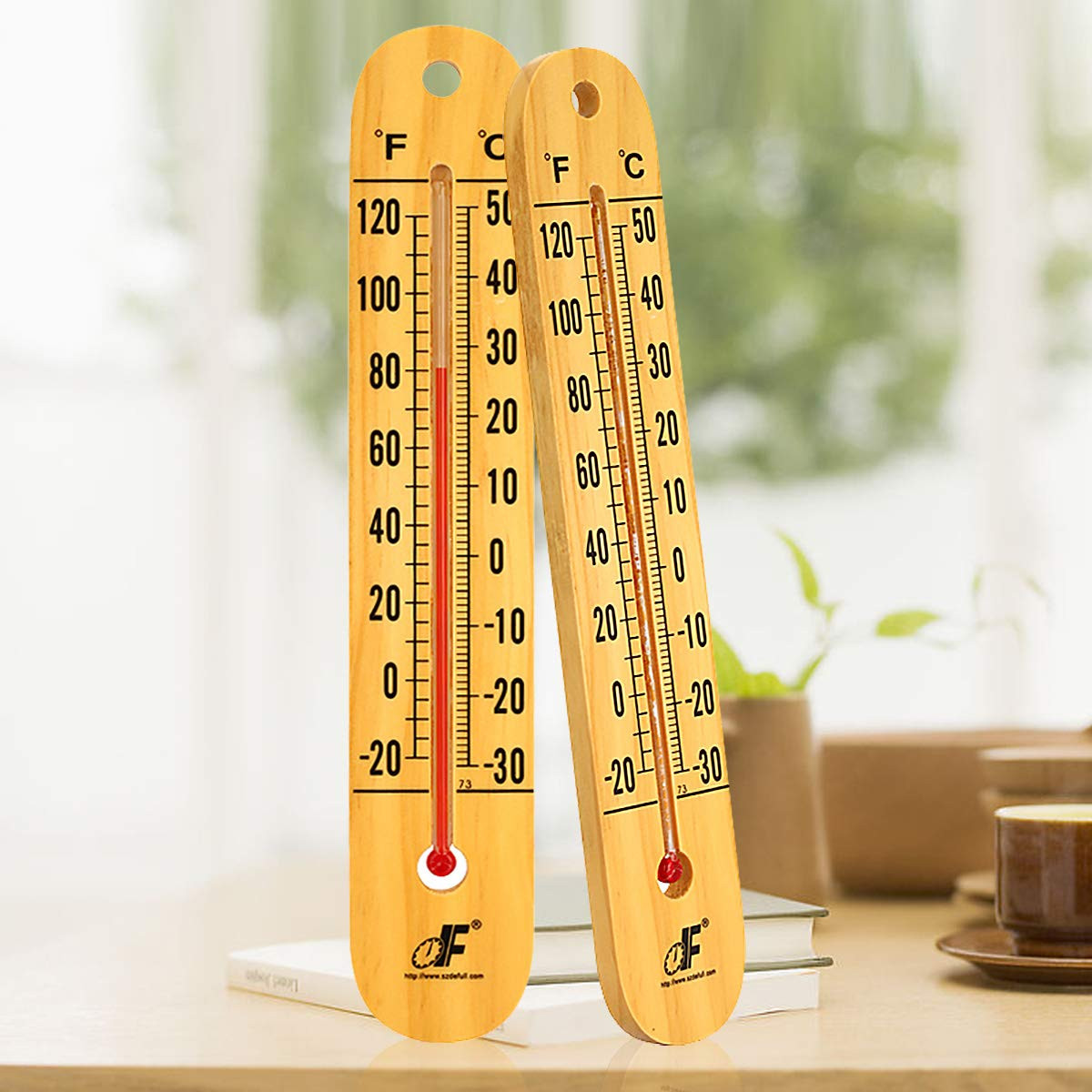 Large 10.5 Inch Vertical Wood Thermometer for Indoor & Outdoor Use, Wide Range -