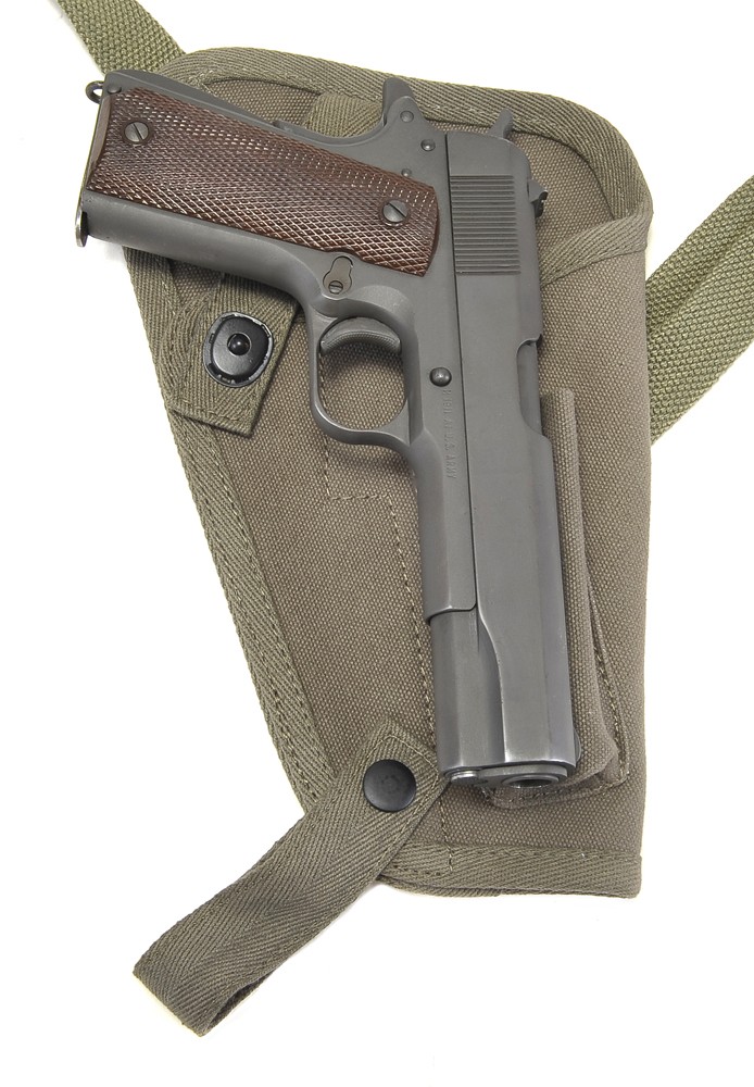 US WW2 M3 OD Canvas Colt 1911 .45 Tanker Shoulder Holster with Magazine Pouch