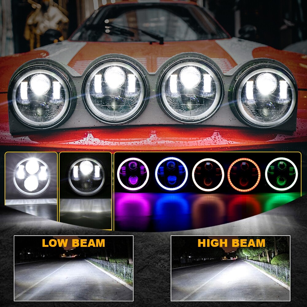 4PC 5 3/4" 5.75" Projector RGB Round LED Headlights Hi/Lo Sealed Beam Lamp Bulbs