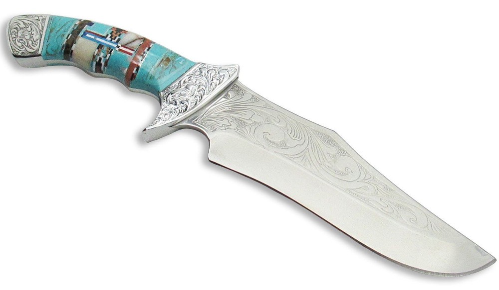 Southwestern Gemstone Inlay Trophy Knife, 11"
