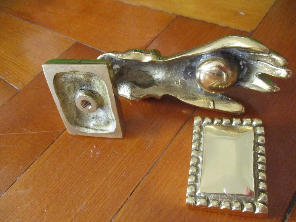 Vintage solid brass lady hand door knocker