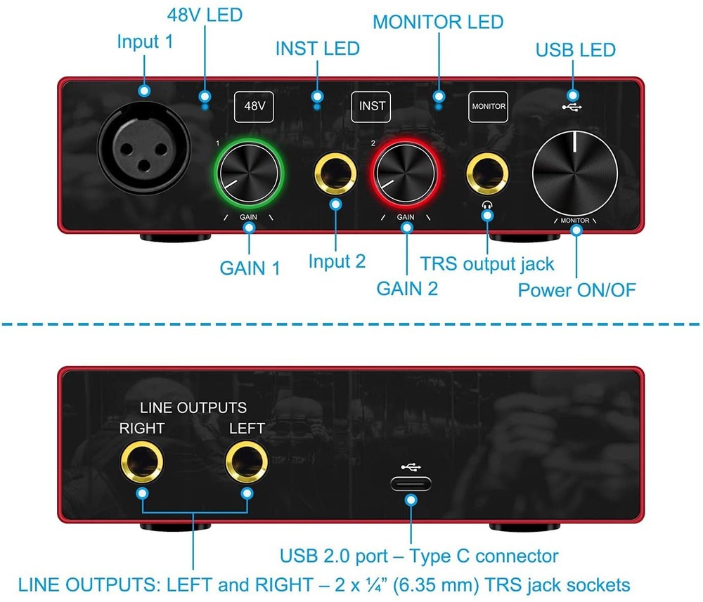 Audio Interface USB with Mic Preamplifier Mixer...