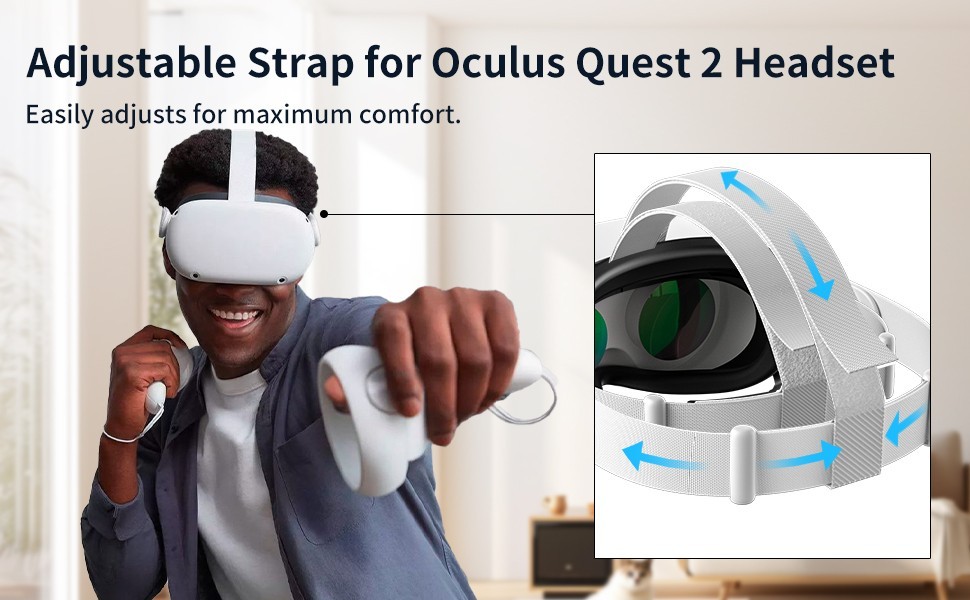 Head Strap for 0culus Quest 2 Headset and 4 Controller Thumb Grip Covers