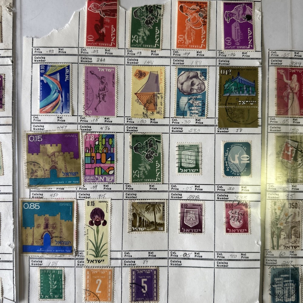Vintage Israel Stamp Pages -70 Stamps