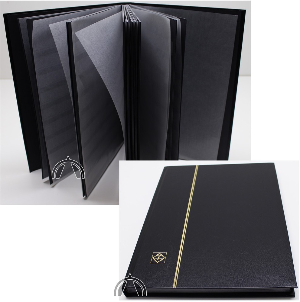 16 Page Black hardcover Stamp Stock Book Black Pages Double Glassine 9 Strips