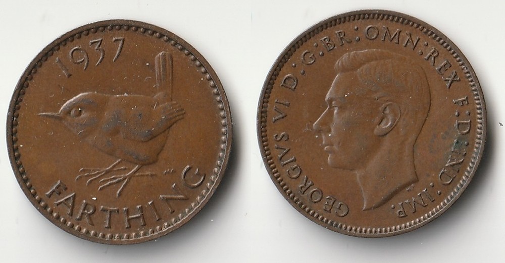 1937 Great Britain farthing coin