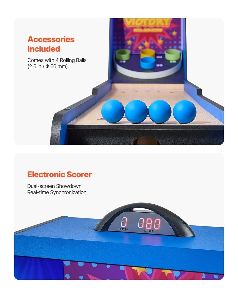 8ft Roll & Score Arcade Table, 12mm MDF, PVC Coating, Auto Ball Return
