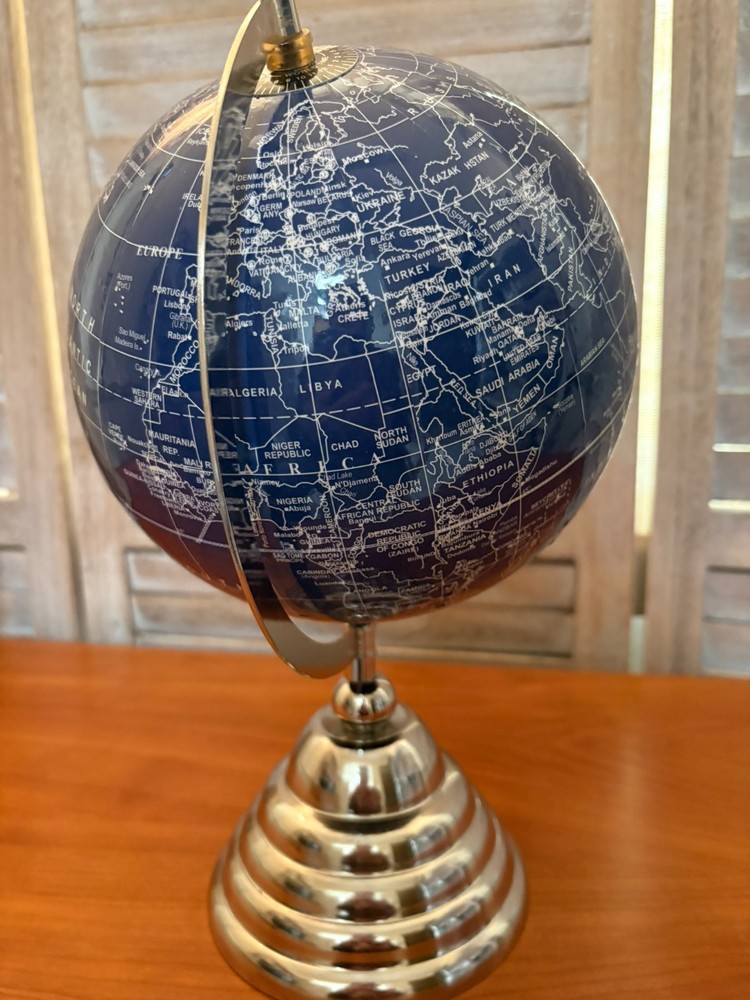 Blue Desktop World Map Table Top Globe with Silver Color Base
