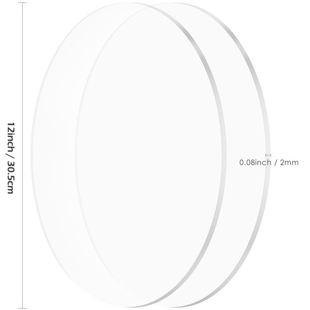 2 Pack 12 Inch Clear Acrylic Round Flexiglass Disk Circle Plastic Sheets