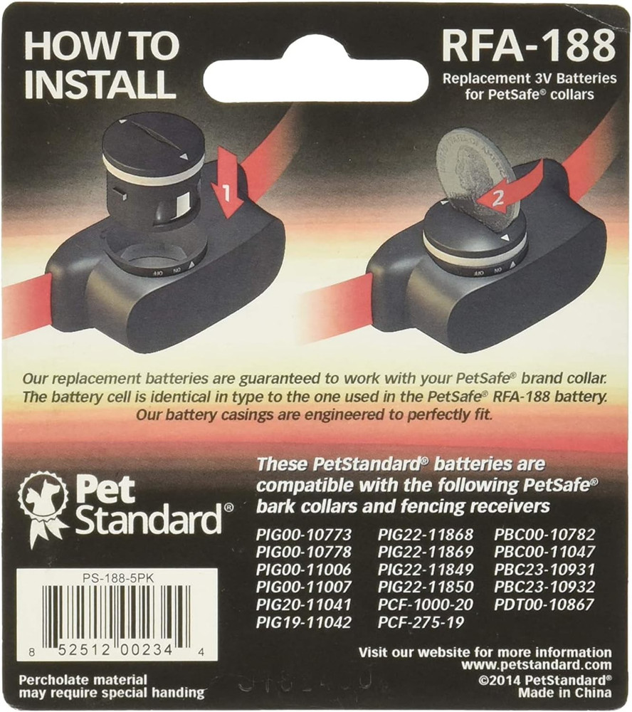 Petsafe Compatible RFA-188 Replacement Batteries (5-Pack)