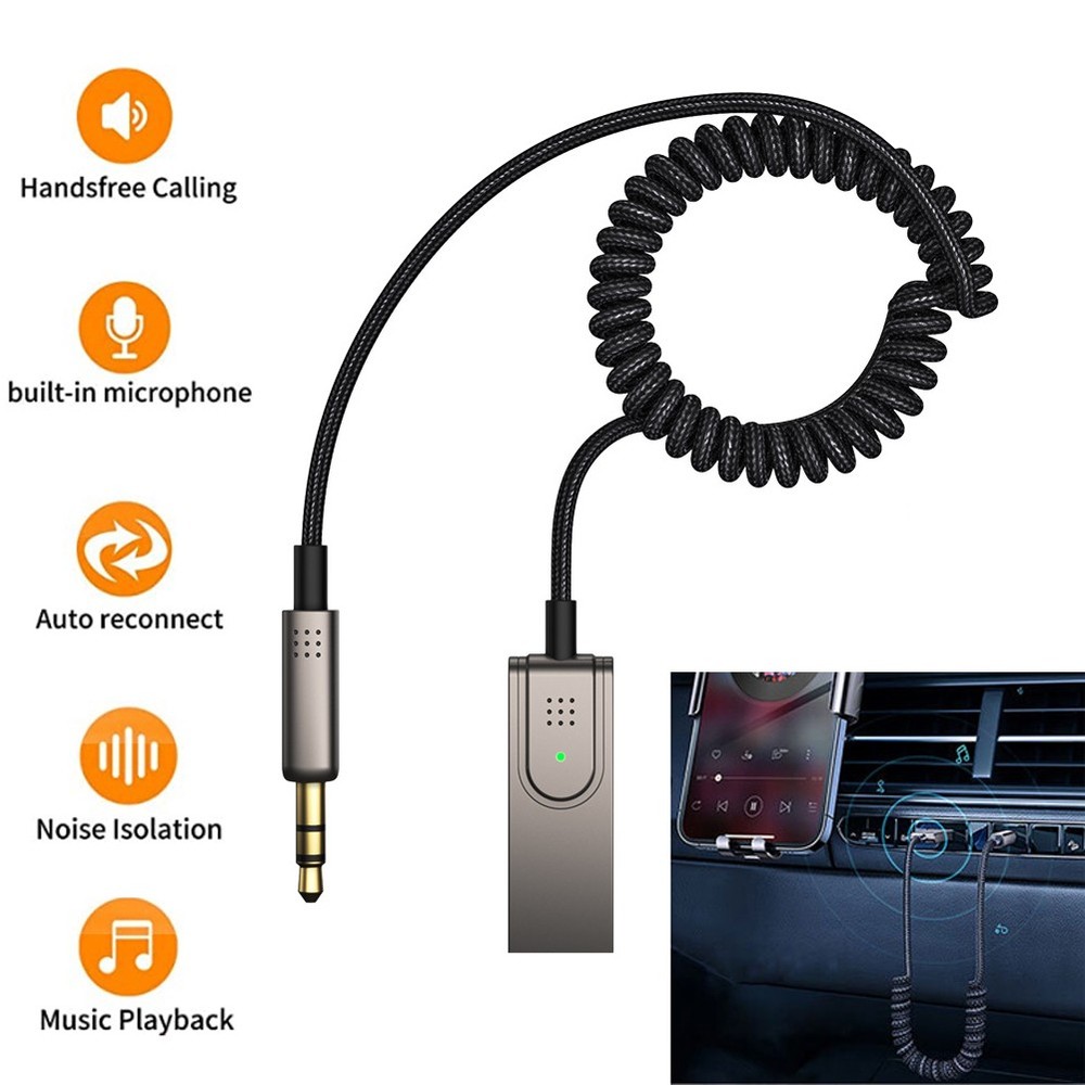 USB to AUX Bluetooth 5.1 Car Adapter 3.5mm Bluetooth Receiver Microphone for Car