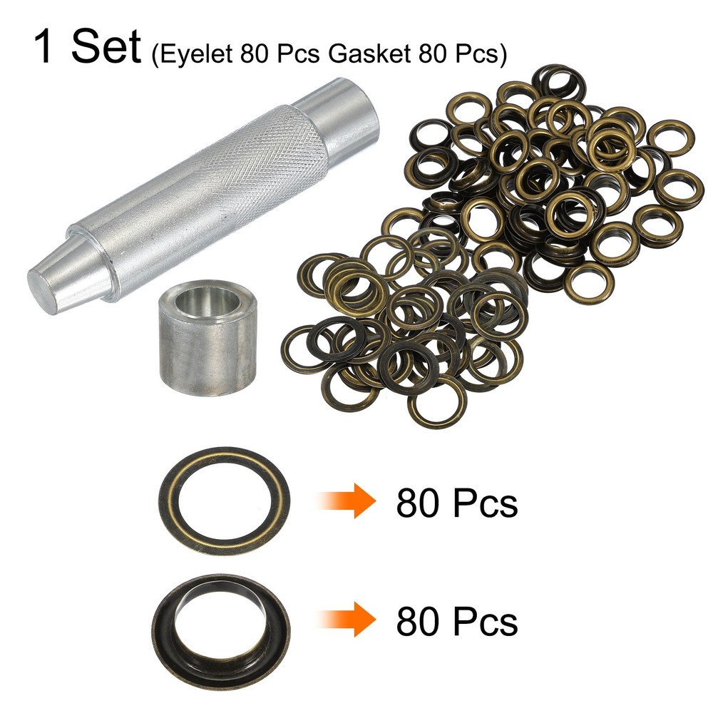 80Set Grommets Eyelets Kit 17mm Copper Eyelets with Setting Tool Bronze