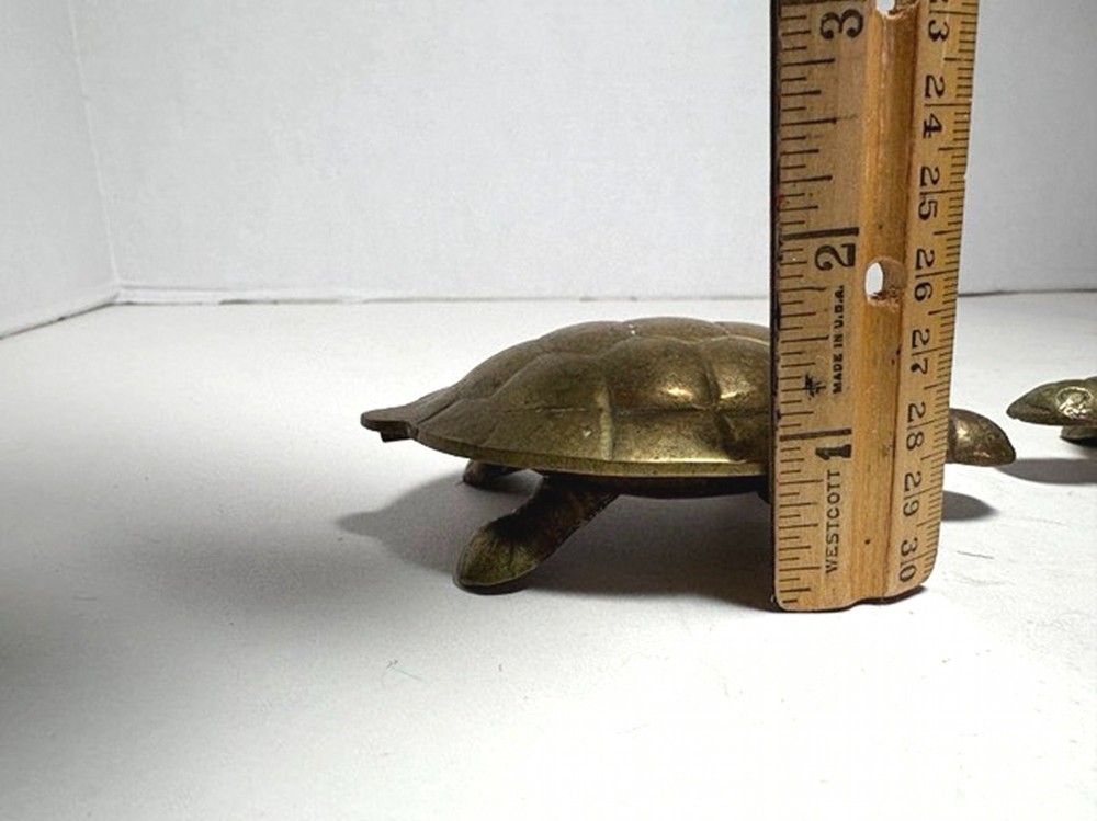Two Vintage Brass Turtle Containers with Hinged Shell Lid Trinket Boxes