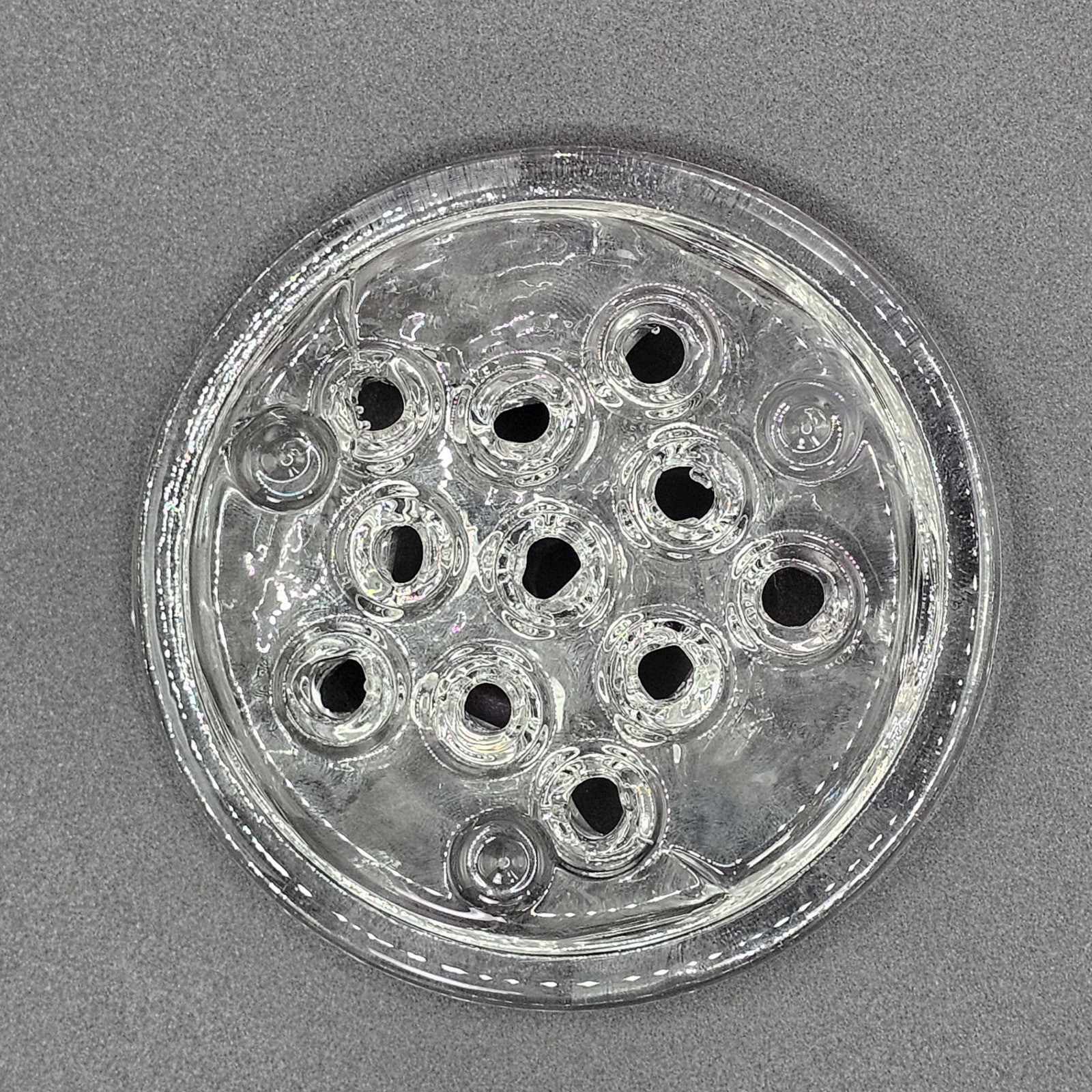 Vintage Clear Glass Flower Frog Floral Arranger Arrangement 11 Holes Round