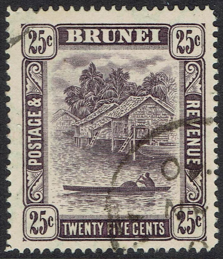 BRUNEI 1924 RIVER VIEW 25C WMK MULTI SCRIPT CA USED