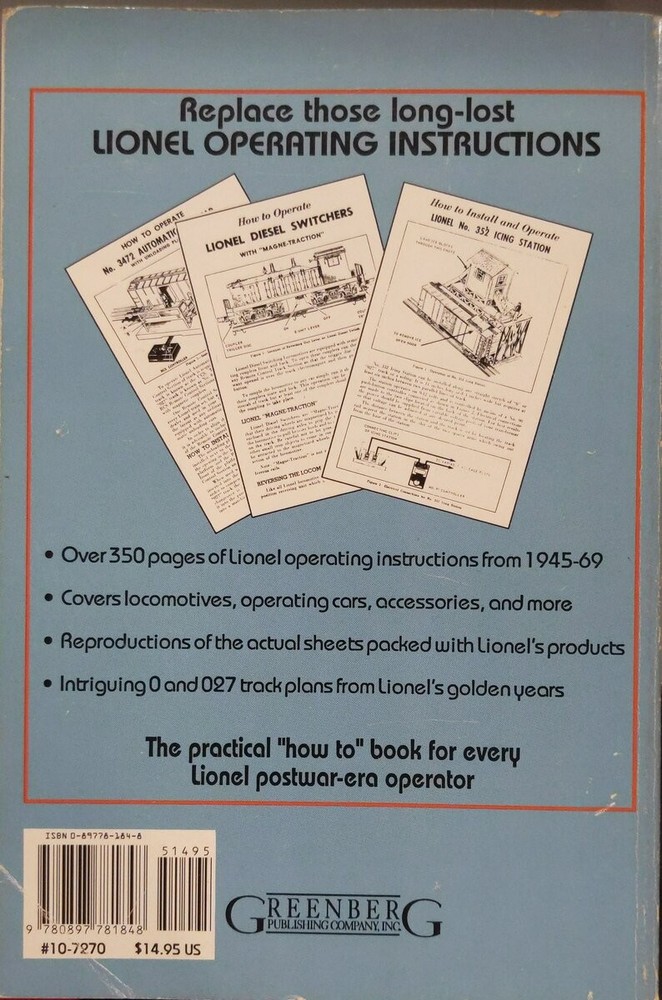 Greenberg's Lionel Postwar Operating Instructions With Layout Plans Paperback