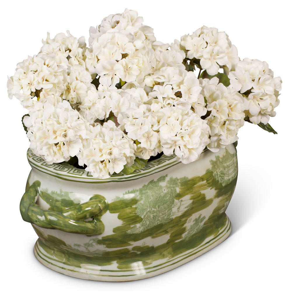 US SELLER - Green Scenery Motif Chinese Porcelain Footbath Planter